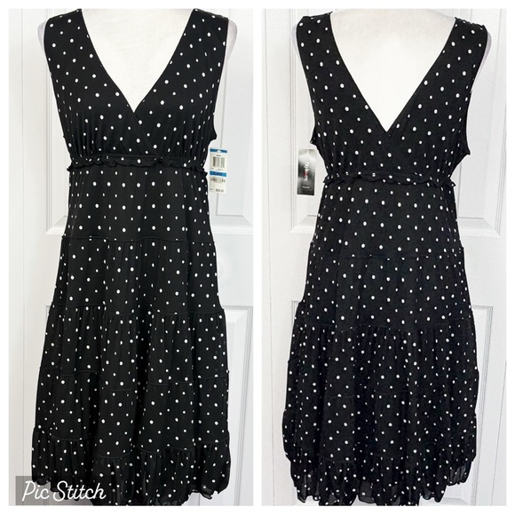 NWT Style & Co. Black Polka Dot Sleeveless Ruffle Tiered Midi Dress XL - Picture 1 of 16